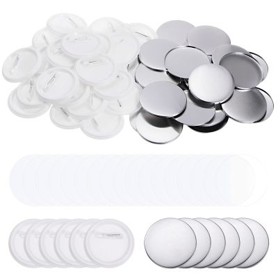 MECCANIXITY Blank Pin Back Button Parts, 58mm 2.25 Inch, 200 Set Sewing Buttons Round Metal Cover Plastic Button Back Clear Film for Button Maker Machine