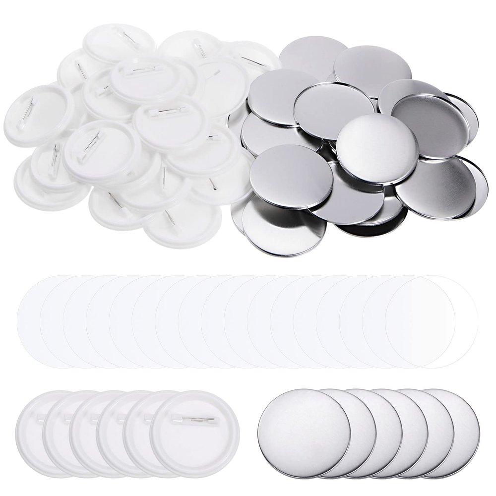 MECCANIXITY Blank Pin Back Button Parts, 58mm 2.25 Inch, 200 Set Sewing Buttons Round Metal Cover Plastic Button Back Clear Film for Button Maker Machine