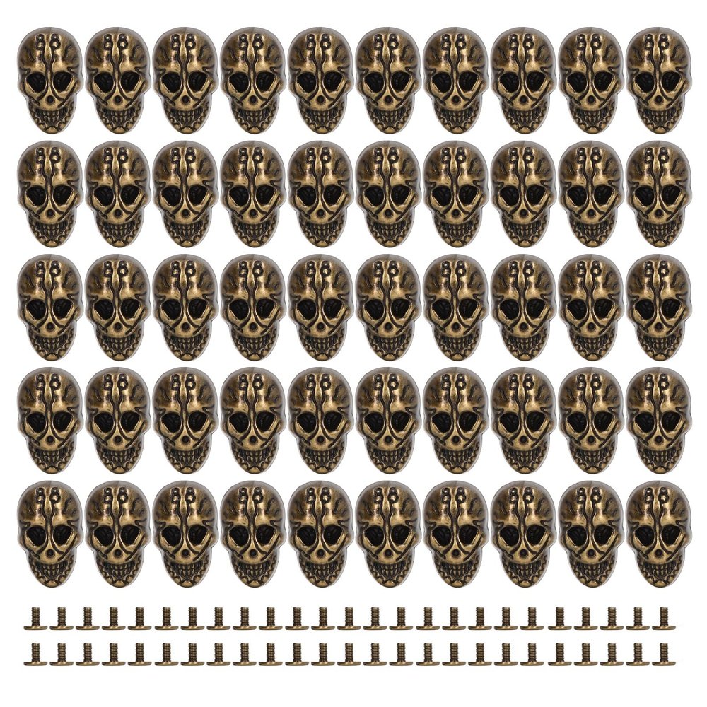 50 Sets Skull Rivets, Punk Skull Head Stud DIY Rivet, Metal Skull Rapid Rivet, Gothic Style Beautiful Fashionable DIY Rivet Accessories for Making Shoes Belts Leather Craft DIY(Bronze)