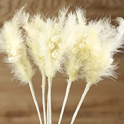 Factory Direct Craft Pack of 6 Soft Yellow Pearl and Feather Picks for Bridal Bouquets, Wedding Centerpieces and Flower Arrangements