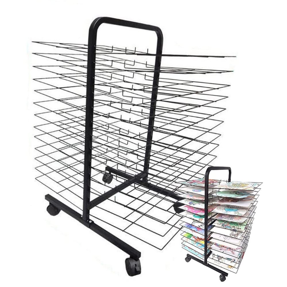 THEGA Art Drying Rack - Artwork Storage Display Rack, Back-to-Back Double-Sided Art Drying Rack, 26 Shelves Paint Drying Rack On Universal Wheels, Artwork Storage Display Rack