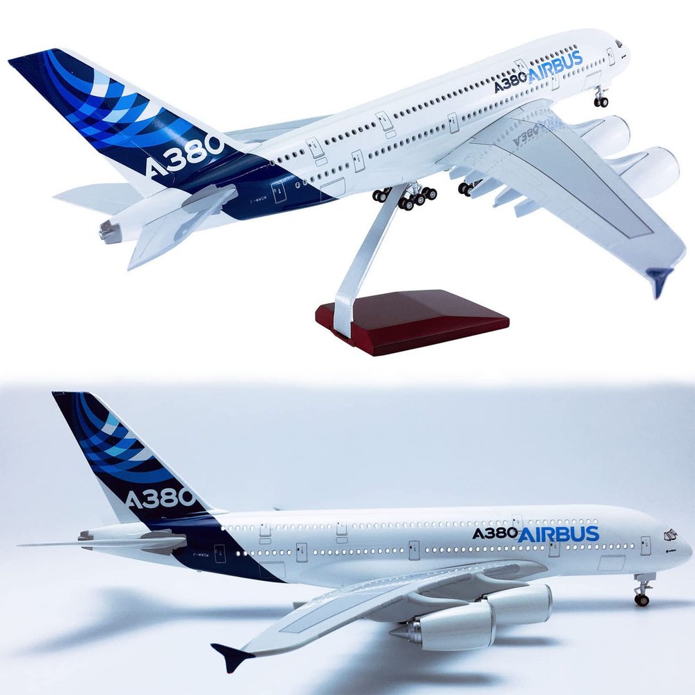 DKHOUN 18.1Inch 1:162 Model Jet Airplane Model A380 with Lights and Wheels Display Model Plane Resin ABS for Collection Or Gift Ornament