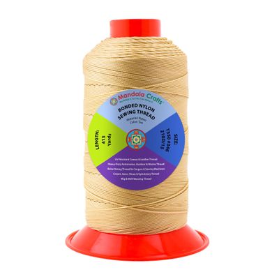 Mandala Crafts Size 346 210D T350 Bonded Nylon Thread - Tan 415 YDs Tex 350 Heavy Duty Sewing Threads for Leather, Jeans, Weaving, Outdoor Marine Upholstery