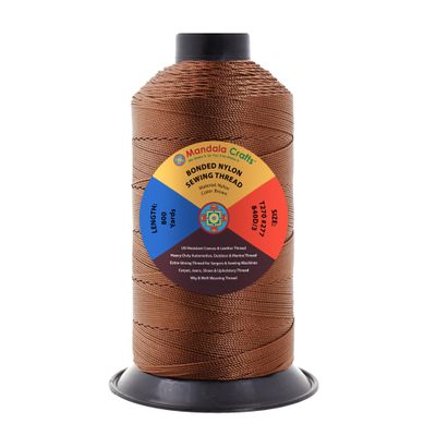 Mandala Crafts Size 277 840D T270 Bonded Nylon Thread - Brown 800 YDs Tex 270 Heavy Duty Sewing Threads for Leather, Jeans, Weaving, Outdoor Marine Upholstery