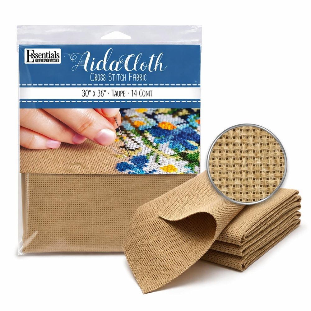 Essentials by Leisure Arts Aida Cloth, 14 Count, Taupe, 30 x 36 Inch, Cross Stitch Fabric, Even Weave Cotton, for Embroidery, Needlepoint and Counted Cross Stitch Projects