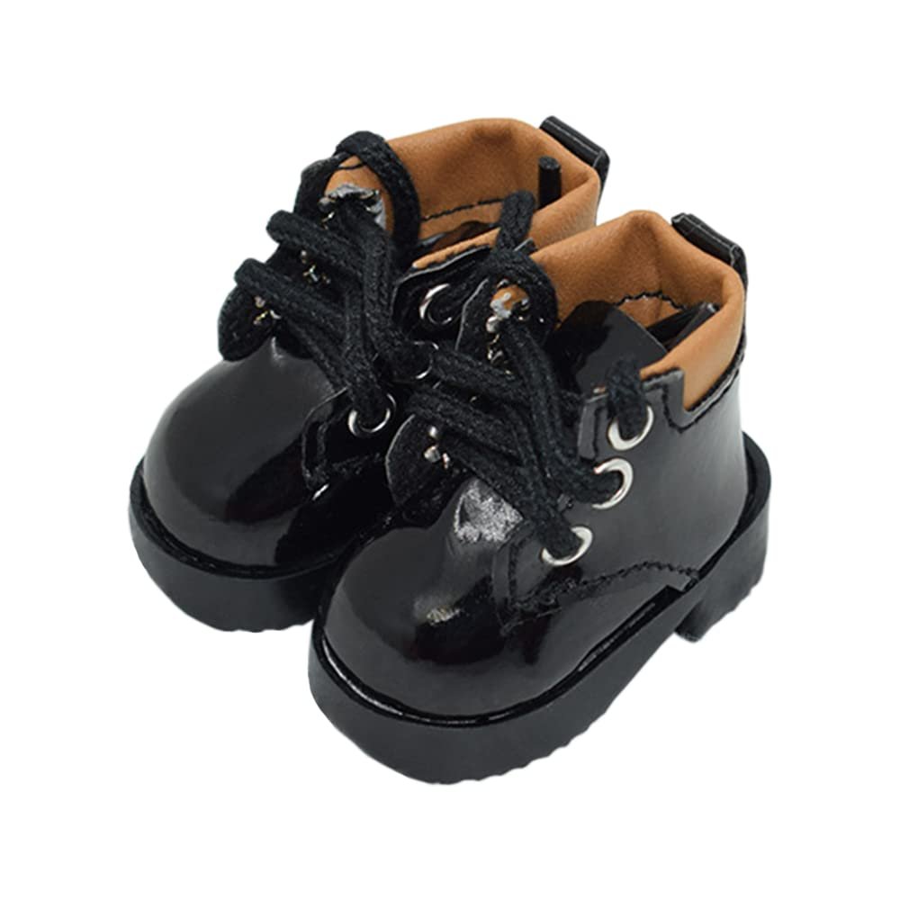 niannyyhouse 15cm Plush Doll High Heeled Leather Shoes Length 5cm 1/6BJD 6in Doll Accessories Dress Up (Black)