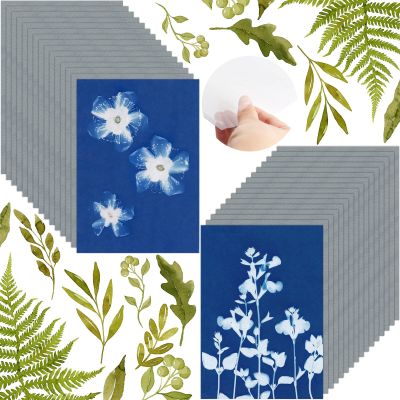 AIQINHU Sun Print Paper Cyanotype Paper Kit, 32 Sheets Sun Art Paper with 1 Plastic Tool for Sun Printing, Light Sensitive Solar Photography Paper for Kids DIY Crafts (A5)