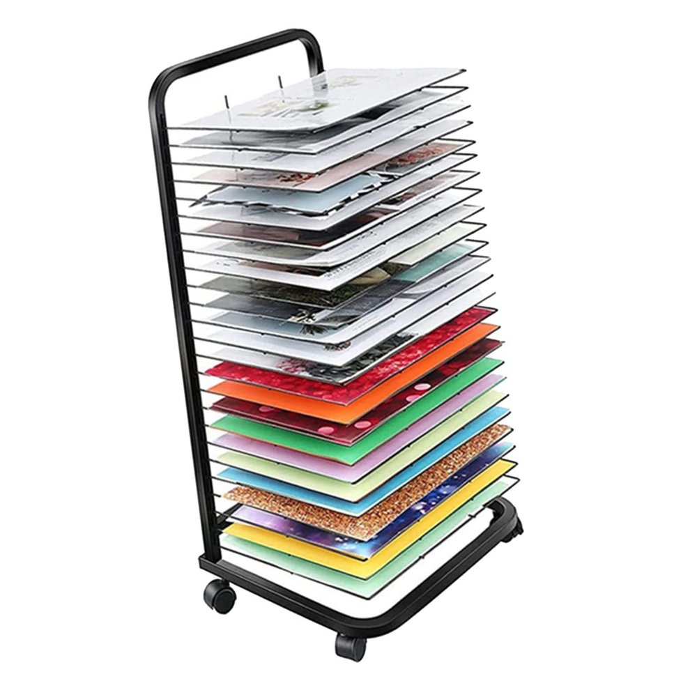 THEGA Art Drying Rack for Classroom - Mobile Metal Art Storage Rack, Paint Drying Rack Art Metal Artwork Storage Display Rack for Schools and Art Clubs Drying Rack (Size : 25-layer/44x42x90cm)