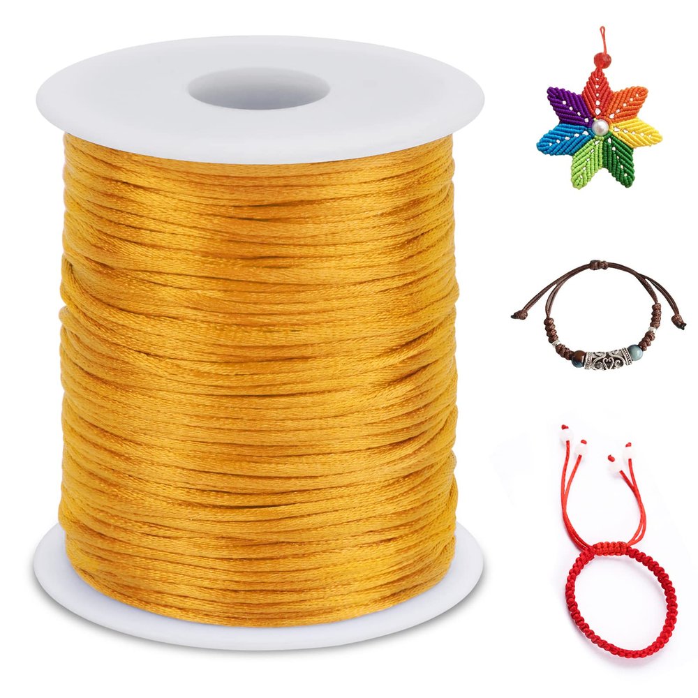 LEREATI 1.5mm Nylon Cord 328 Feet Satin Rattail Cord Nylon String for Bracelets Making, Jewelry String Macrame Cord Bracelet Thread for Necklace Chinese Knotting Beading Jewelry (Golden Yellow)