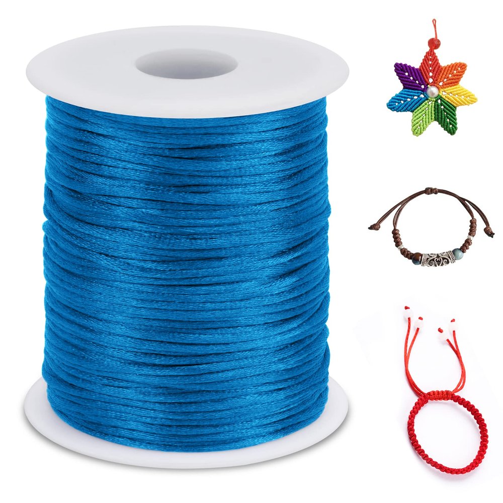 LEREATI 2mm Nylon Cord 328 Feet Satin Rattail Cord Nylon String for Bracelets Making, Jewelry String Macrame Cord Bracelet Thread for Necklace Chinese Knotting Beading Jewelry (Lake Blue)