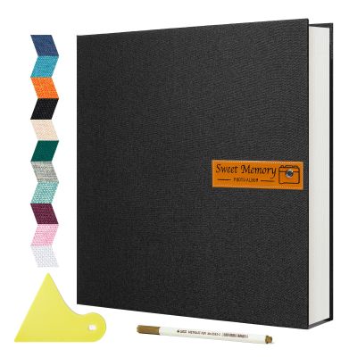 Spbapr Large Photo Album Self Adhesive Magnetic Scrapbook,DIY Scrapbook Album for 4x6 5x7 8x10 Picture,60 Pages Linen Cover Memory Book for Wedding Family Baby Pets, with Metallic Pen and Scraping
