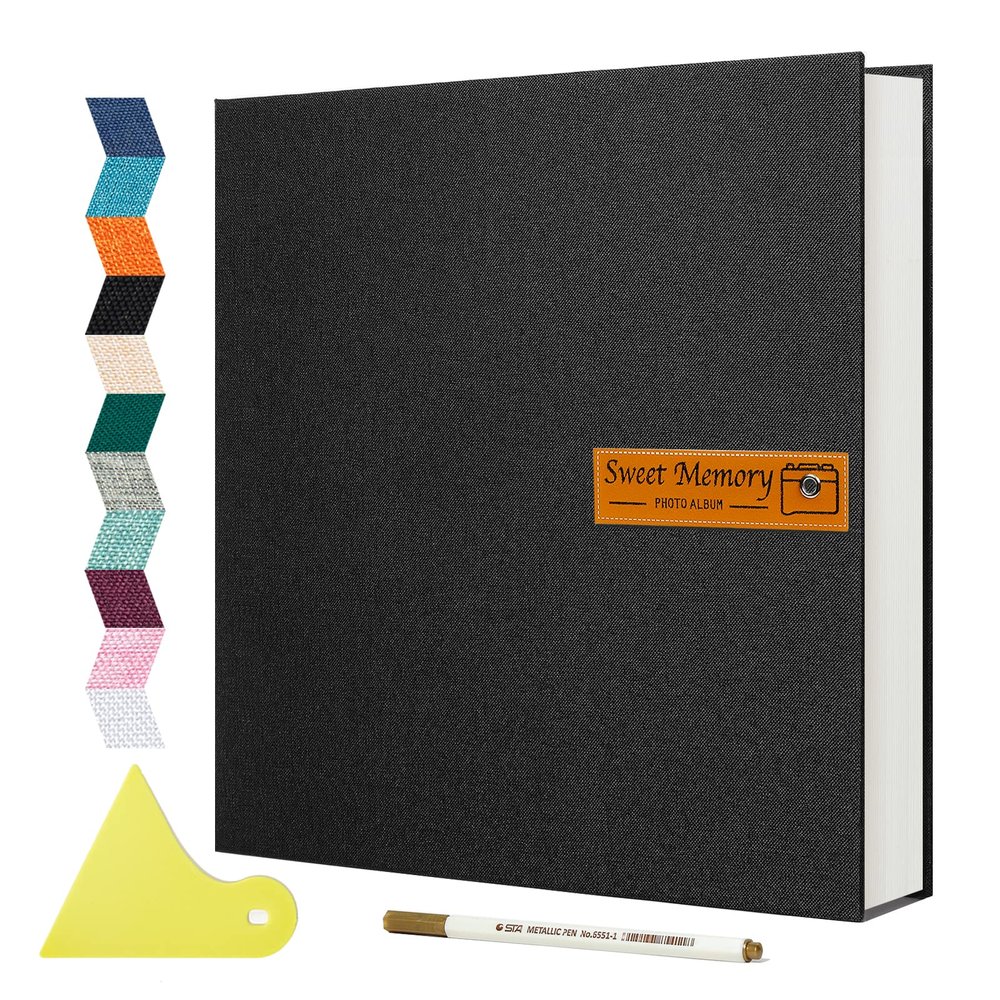 Spbapr Large Photo Album Self Adhesive Magnetic Scrapbook,DIY Scrapbook Album for 4x6 5x7 8x10 Picture,60 Pages Linen Cover Memory Book for Wedding Family Baby Pets, with Metallic Pen and Scraping