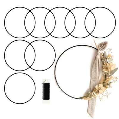 8 Pack Floral Hoop 14 Inches Metal Rings for Crafts Macrame Rings Hoop Wreath Dream Catcher Rings DIY Wreath Candle Rings Wreaths Craft Hoops, Black
