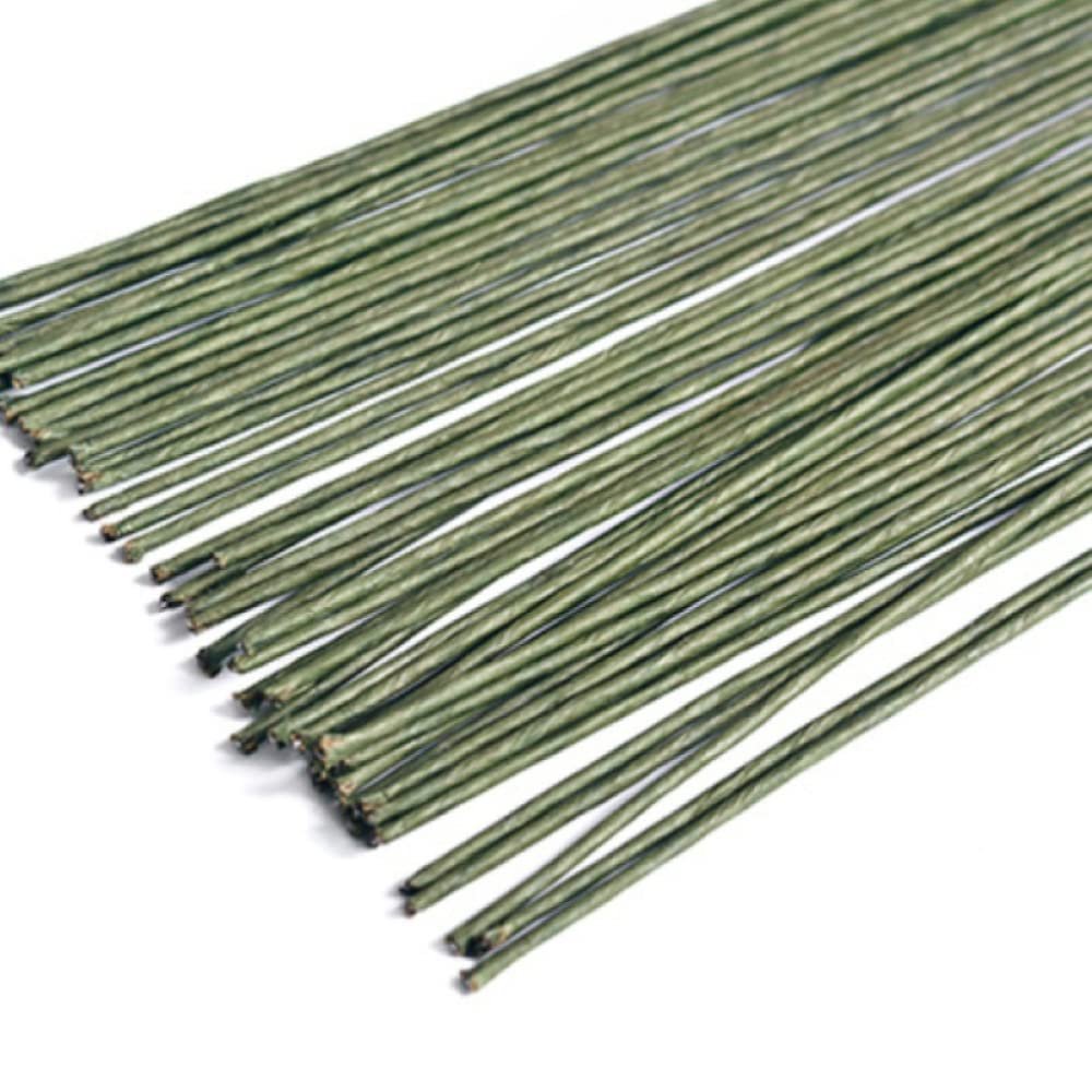 2 Gauge Green Floral Paper Wrapped Wire 16 inch, Florist Flower Stems Floral Wire 100 Pcs (2mm)