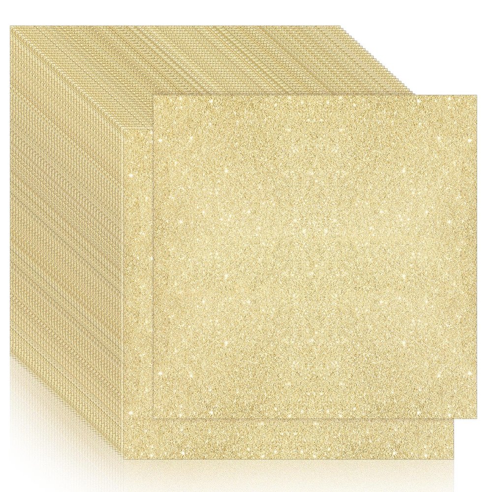 Kisston 50 Pcs 12" x 12" Gold Glitter Cardstock Paper No-shed Card Stock Paper 300 GSM(110 lb) Heavyweight Cardstock Glitter for Crafts Sparkly for Card Making DIY Art Projects Scrapbook