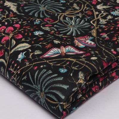 INDACORIFY Screen Print Fabric Floral Design Soft and Breathable Material for DIY Projects Premium Quality Cotton Fabrics (10 Yards)