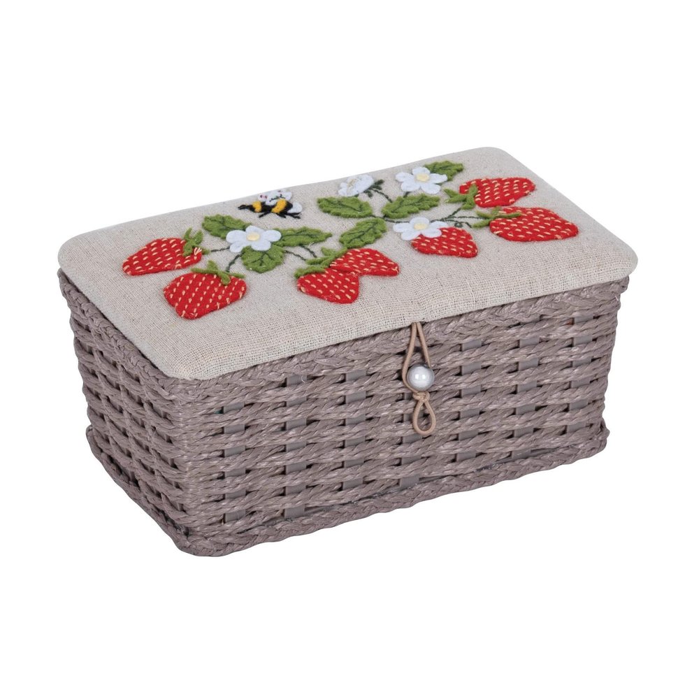 Hobby Gift Wicker Sewing Box Linen Lid Embroidery Wooden Bead Closure Compact Craft Storage Basket Organizer for Threads Needles Supplies Home Decor