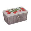 Hobby Gift Wicker Sewing Box Linen Lid Embroidery Wooden Bead Closure Compact Craft Storage Basket Organizer for Threads Needles Supplies Home Decor view 1