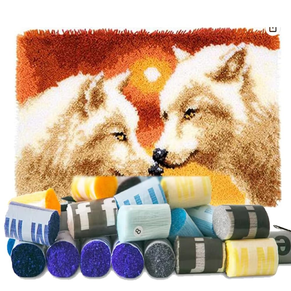 YOOTOM Wolf Latch Hook Kits for Adult, Latch Hook Rug Kits,Crochet Cross-Stitch Embroidery Rug Making Crafts with with Printed Canvas 20"x15"