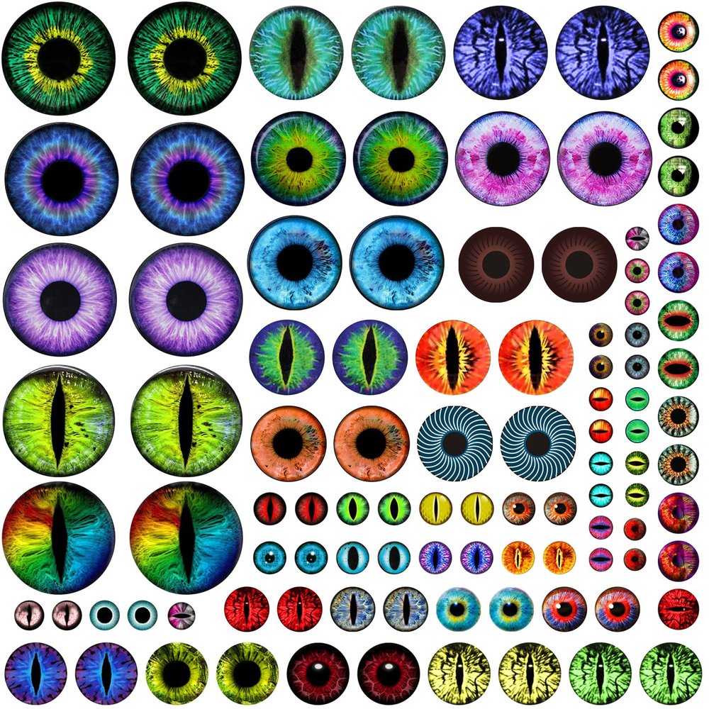 100PCS 30/25/20/16/12/8/6mm Assorted Mixed Size Eyes Glass Cabochon for Clay Doll Making Sculptures Props Craft DIY Findings Jewelry Making