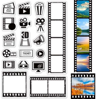 CRASPIRE Movie Clear Stamps Movie Icons Tape 3D Glasses Video Transparent Silicone Stamp Rubber Stamp for Scrapbooking Birthday Photo Album Thanksgiving Card Making 4.3 x 6.3 x 0.1 Inch