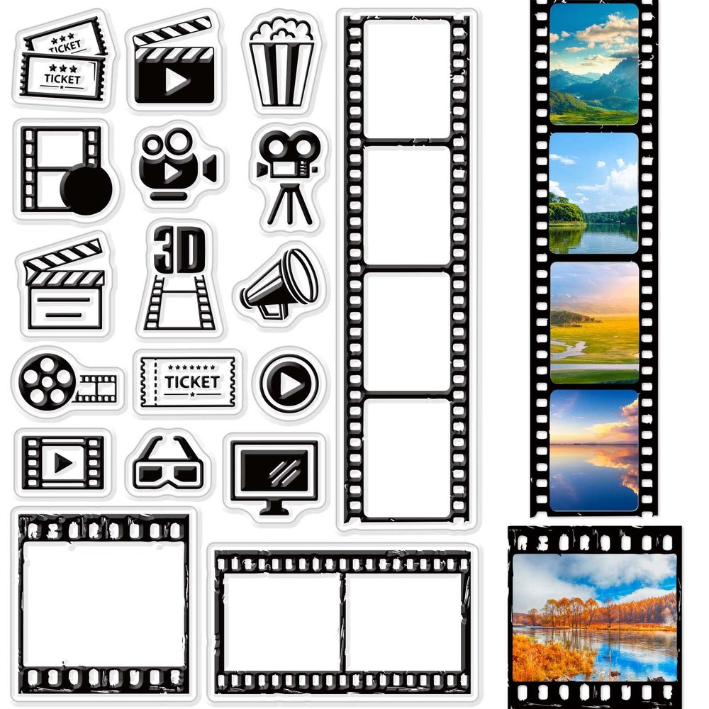 CRASPIRE Movie Clear Stamps Movie Icons Tape 3D Glasses Video Transparent Silicone Stamp Rubber Stamp for Scrapbooking Birthday Photo Album Thanksgiving Card Making 4.3 x 6.3 x 0.1 Inch