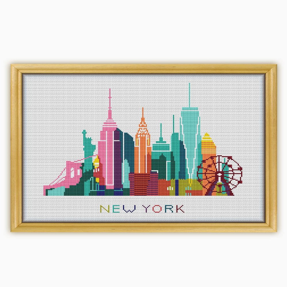 A3 New York Color CS351 - Counted Cross Stitch KIT#2. Set of Threads, Needles, AIDA Fabric, Needle Threader, Embroidery Clippers and Printed Color Pattern Inside.