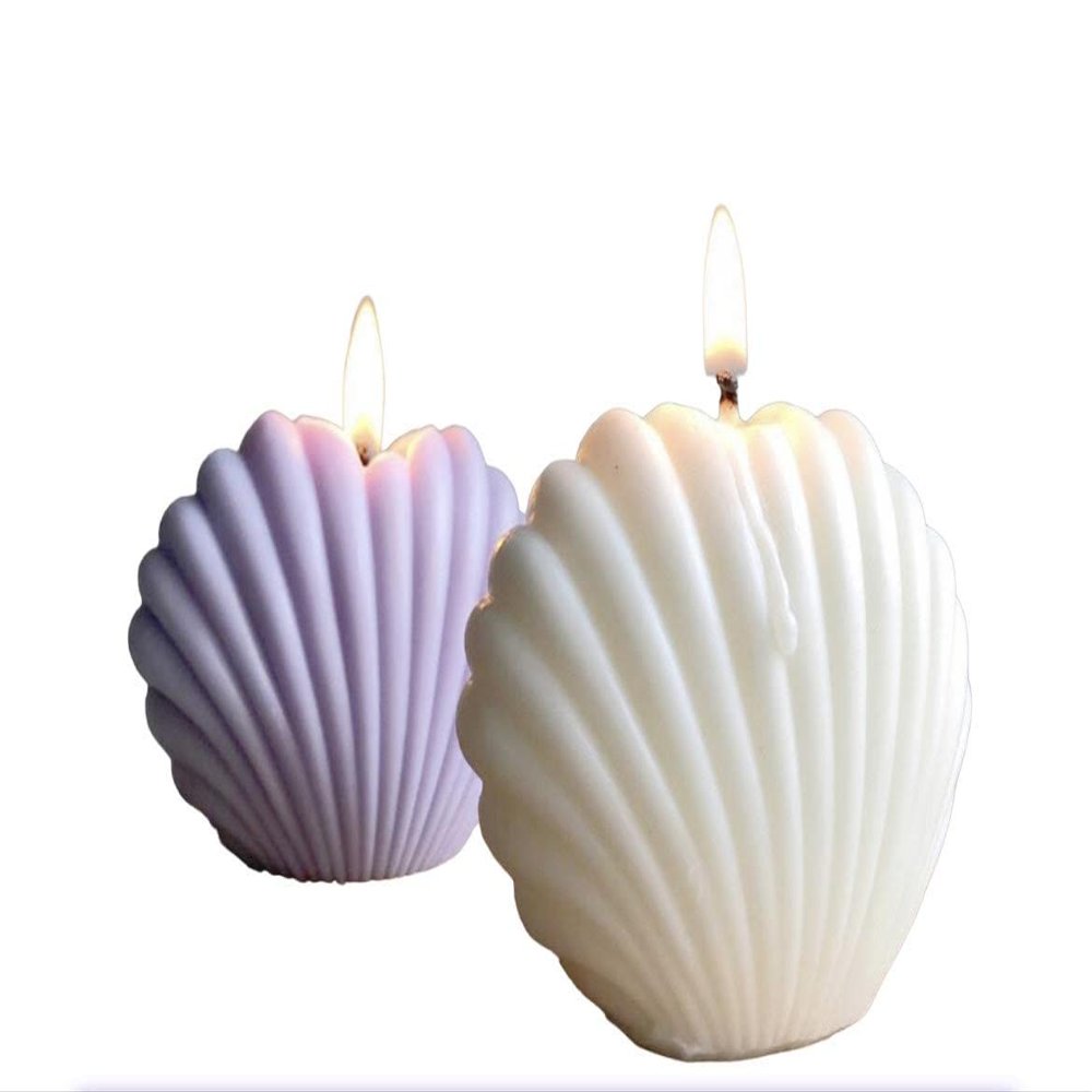 DIY Shell Candle Mold Aromatherapy Candle Plaster Mold 3D Marine Shell Silicone Scallop Soap Mold Handmade Home Craft Decoration Heart Cube 2Holes