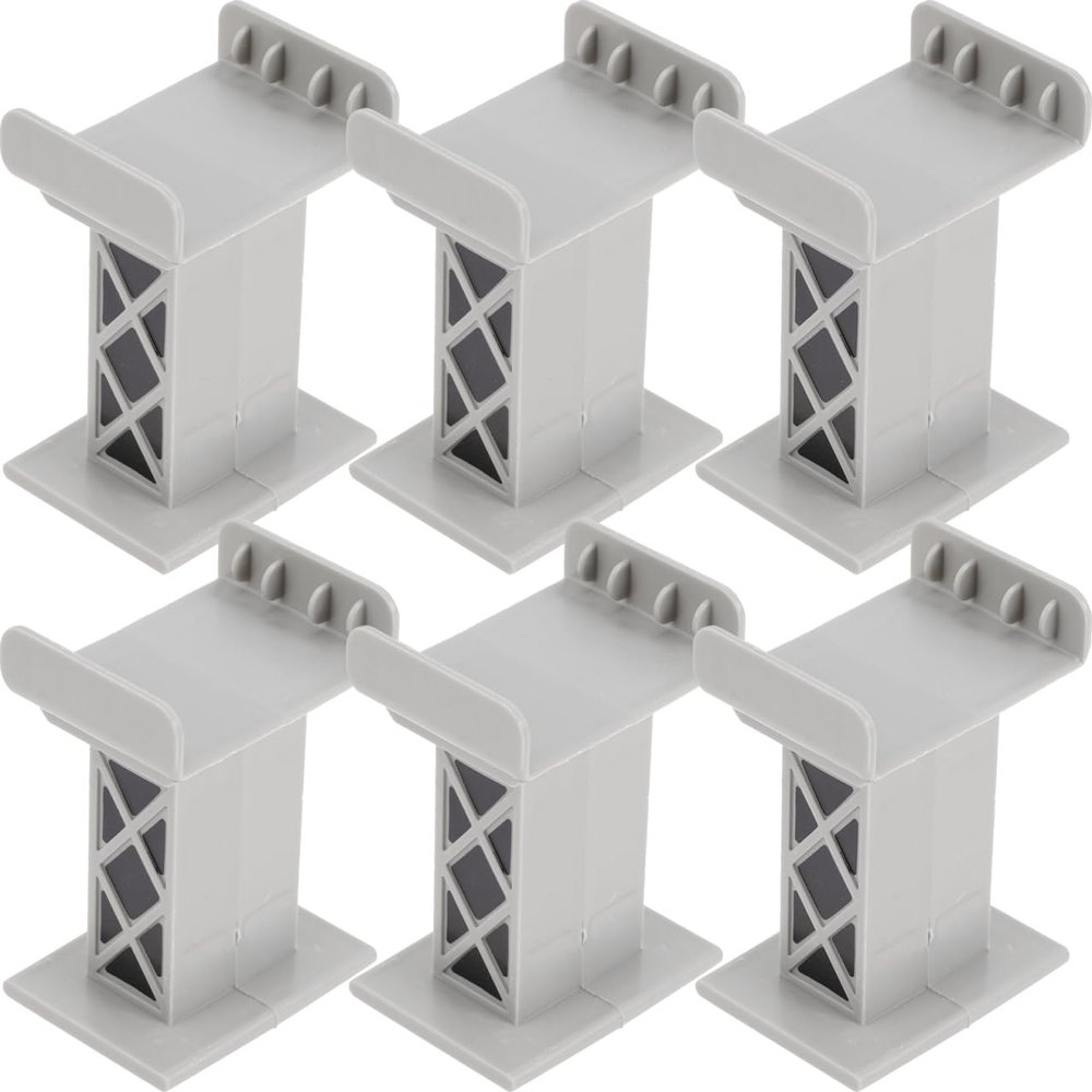 Zerodeko 6Pcs Train Bridge Pier Plastic Railway Track Support Accessories Train Track Risers Train Track High Level Blocks Wooden Train Table Supplies for Kids (Grey)