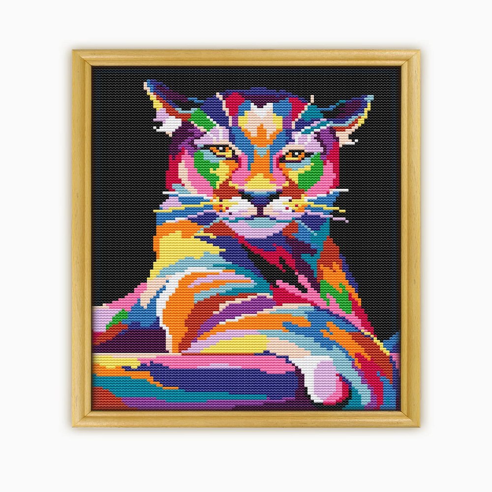 Puma Abstract Animal CS901 - Counted Cross Stitch KIT#2. Set of Threads, Needles, AIDA Fabric, Needle Threader, Embroidery Clippers and Printed Color Pattern Inside.