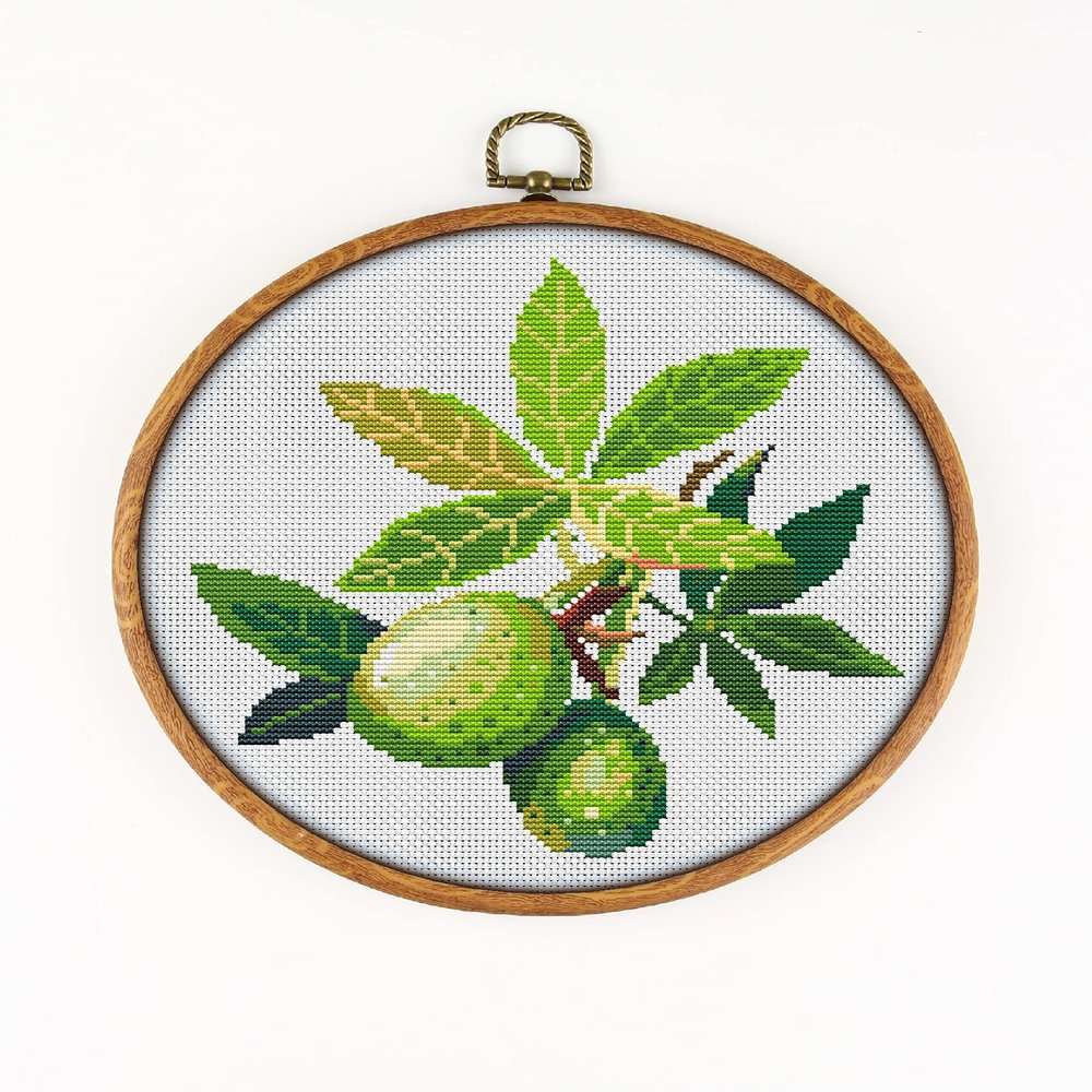 Baobab Leaves and Monkey Bread CS1028 - Counted Cross Stitch KIT#2. Set of Threads, Needles, AIDA Fabric, Needle Threader, Embroidery Clippers and Printed Color Pattern Inside.