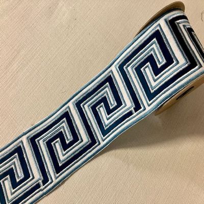 White, Navy, Colonial & Lt. Blue 3.75" Woven Suede Embroidery Trim Tape H-17922-1 Upholstery/Interior Design/Home Furnishing