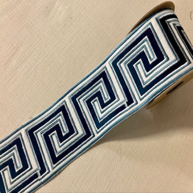 White, Navy, Colonial & Lt. Blue 3.75" Woven Suede Embroidery Trim Tape H-17922-1 Upholstery/Interior Design/Home Furnishing