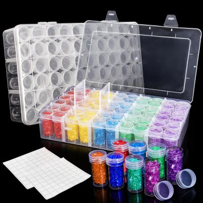 Pumtus 2 Pack Diamond Art Storage Containers, 120 Grids Beads Organizer Box with Label Stickers, Plastic 5D Embroidery Accessories Storage Case Jars for DIY, Art, Craft, Rhinestone, Seed
