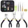 Glarks 8Pcs Jewelry Making Pliers Tools Kit includes Needle Nose Pliers, Wire Cutters, Wooden Awl, Tweezers, thimble ring, U-shape Scissors for Jewelry Making, Repair and Beading view 1
