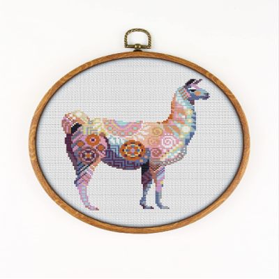 Llama CS1161 - Counted Cross Stitch KIT#2. Set of Threads, Needles, AIDA Fabric, Needle Threader, Embroidery Clippers and Printed Color Pattern Inside.