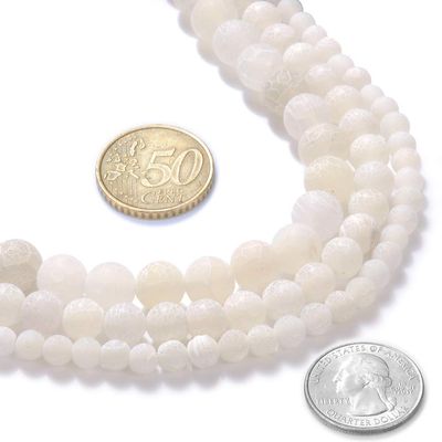 10mm Natural White Frosted Agate Gemstone Round Loose Beads Crystal Stone Bracelet Necklace Accessories Crafts for Jewelry Making DIY,1 Strand 15"