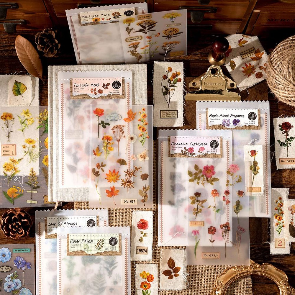 12 Sheets Vintage Rub on Transfer Flower Leaves Stickers 12 Sheet Linen, Clear Rub on Transfer Floral Stickers Decals for DIY Crafts Wine Glass Fabric Scrapbooking Furniture Journaling
