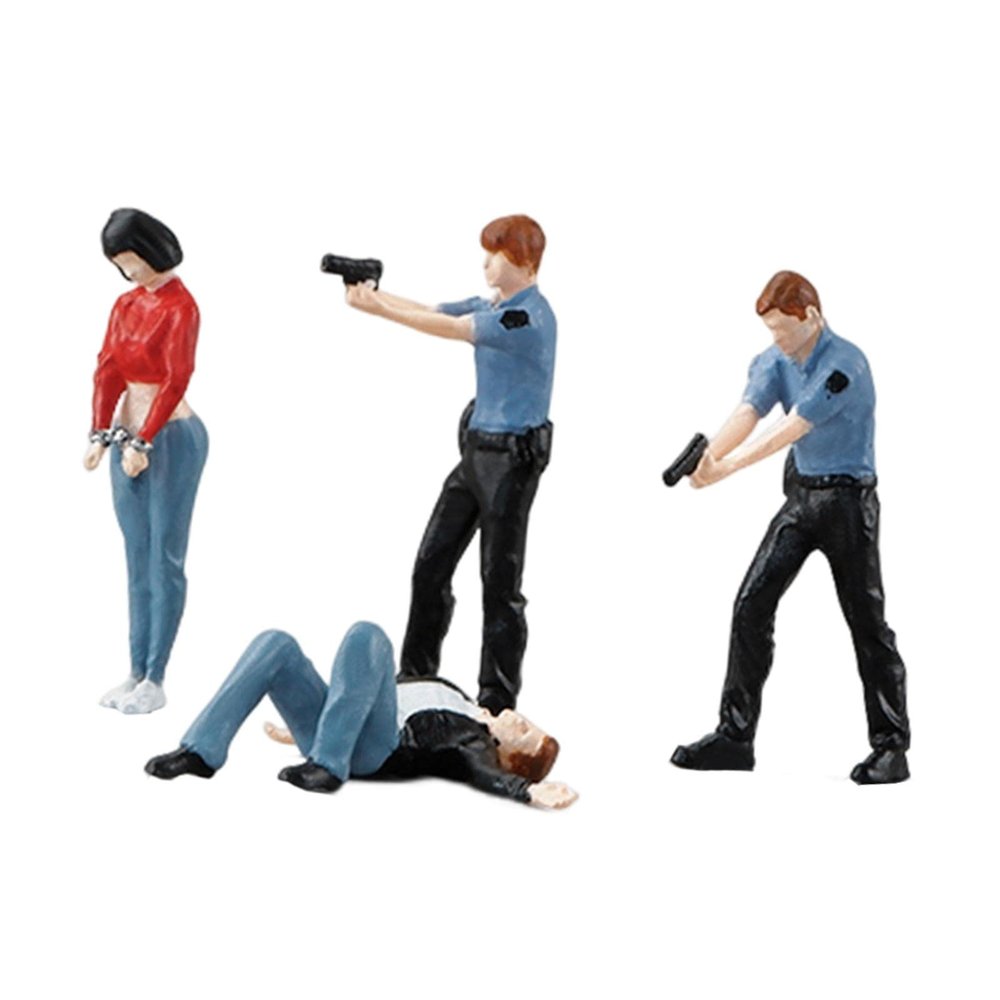 Menolana 4Pcs 1/64 People Figures, Miniature Layout Decoration, Train Railway S Gauge Collections Dioramas, Hand Painted Policeman Figurines Decoration