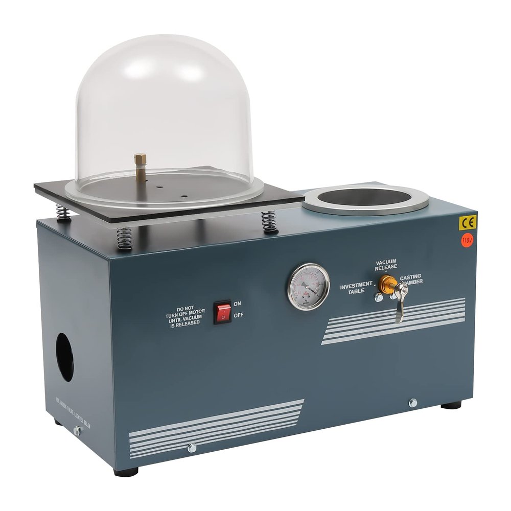 2L Vacuum Investing Casting Machine, Cast Combination for Invested Flasks and RTV Molds, Acrylic Bell Jar Vacuum Casting Pump Casting and Investing Machine