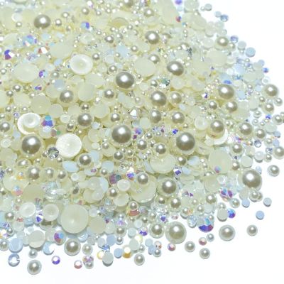 100g Mix Resin Rhinestones Flatback Half Round Pearls Mixed Size 3mm-10mm AB Color Half Pearls Resin Rhinestones for DIY Craft Nail Art Shoes Clothes Phone Case (Beige Series)