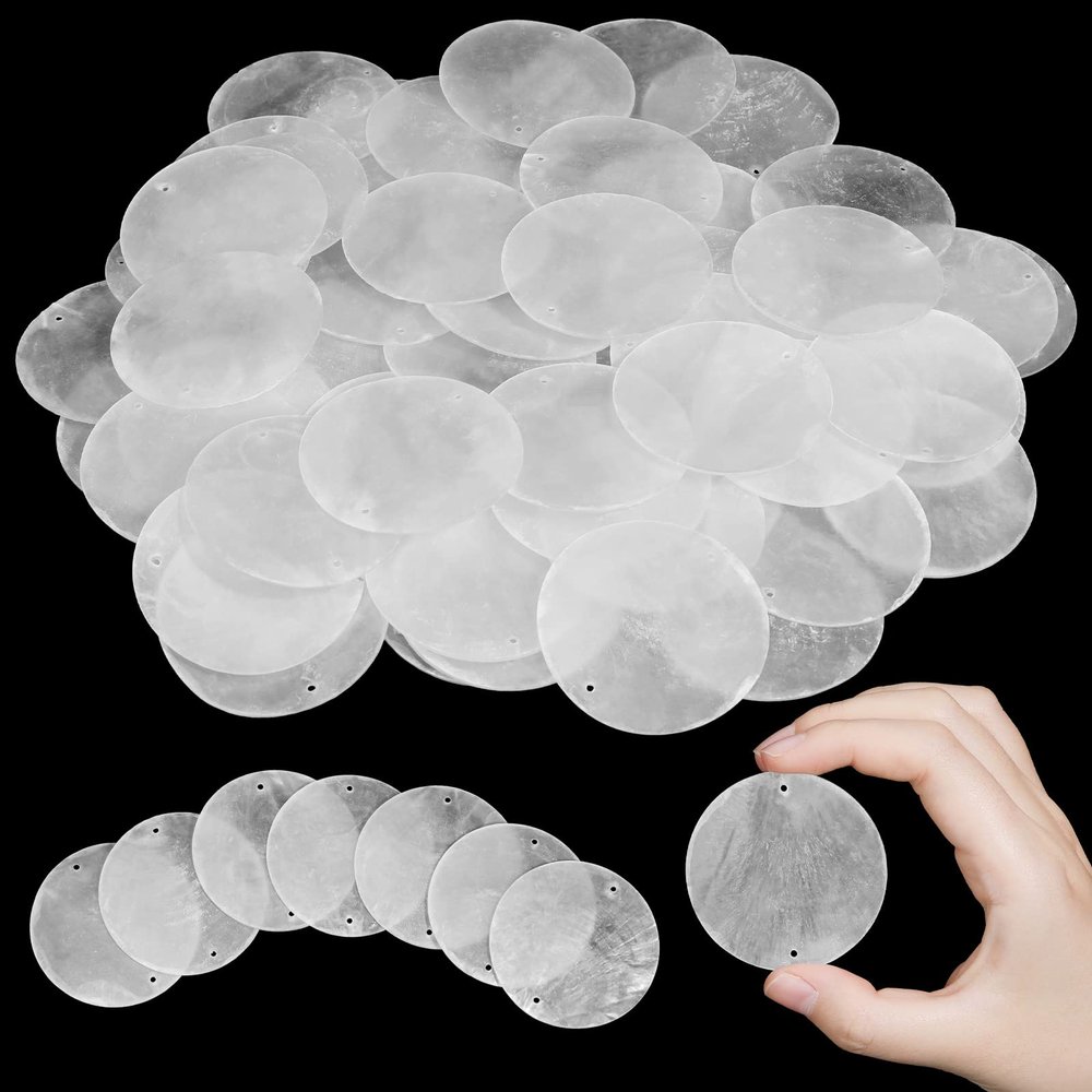 Wesiti 120 Pcs Capiz Shells Round Natural 2 Inch Sea Oyster Shells for Crafting with 2 Holes for Wind Chimes DIY Craft Hanging (Round,White)