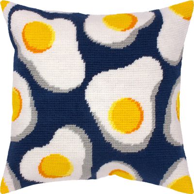 Brvsk Kitchen Stamped Cross-Stitch Kit for Adults and Beginners Fried Eggs 1616 with Clear, Precise Printed Design on Cotton Canvas; Includes 2 Needles, Yarn, and Easy-Read Chart