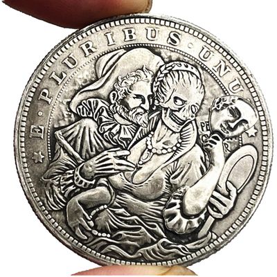 Movable Mechanical Coin Mask Girl Mechanism Art Coin Hobo Nickel Morgan Dollar Roman Booteen`s Decorative Souvenir Coin for Collectors Creative Gift Handmade Commemoration Coin