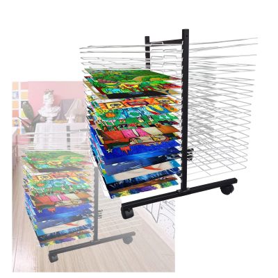 CHALKE 40 Tiers Mobile Art Drying Rack A3, 8K Oil Painting Board Clothes Rack - Art Shelf Storage Rack with Wheels, Ideal for Educational School and Art Club Shelves