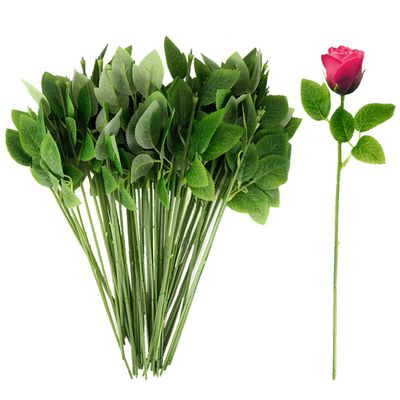 YOLUFER 50Pcs Flower Wire stem Plastic Artificial Flower Crafts Green stem Wire with Leaves DIY Crafts Bouquet Making Flower Arrangement Tools
