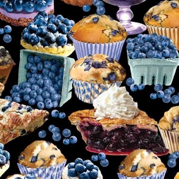 FlashPhoenix Quality Sewing Fabric Blueberry by Studio 12637 12 Black Blueberry Treats 100% Cotton Size; 36" x 44" by The Yard