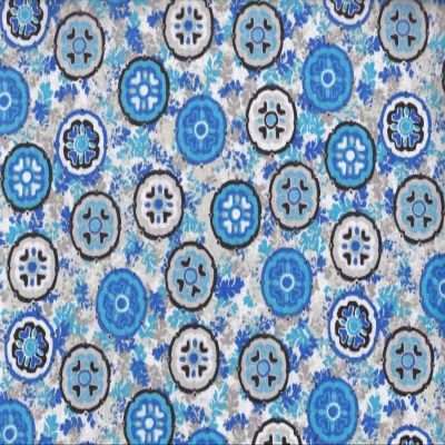 FlashPhoenix Quality Sewing Fabric Flower Geo Blue Gray White Print 100% Cotton Quilt Crafting Fabric by Size; 36 x 44 by The Yard