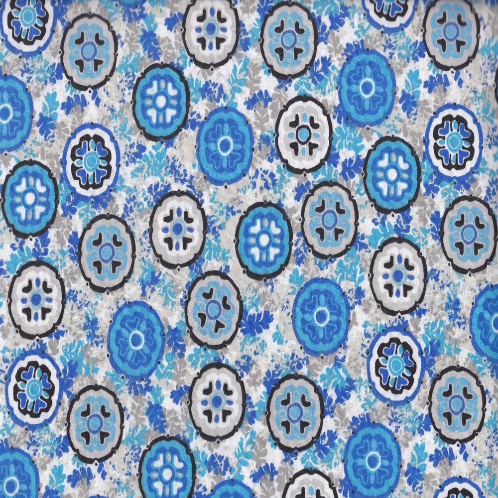 FlashPhoenix Quality Sewing Fabric Flower Geo Blue Gray White Print 100% Cotton Quilt Crafting Fabric by Size; 36 x 44 by The Yard