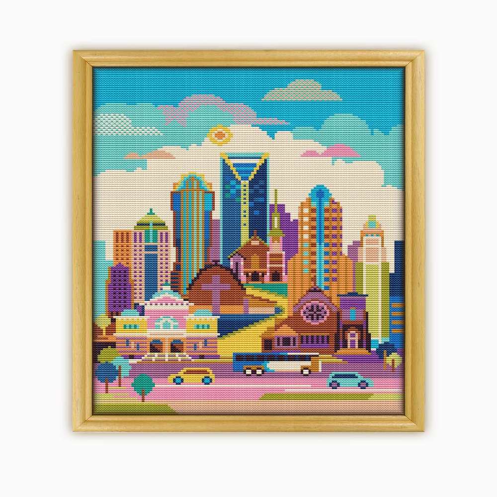 Charlotte USA CS328-2 - Counted Cross Stitch KIT#2. Set of Threads, Needles, AIDA Fabric, Needle Threader, Embroidery Clippers and Printed Color Pattern Inside.